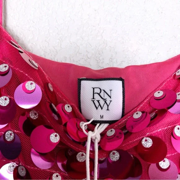 NWT Runaway The Label Cortez Mini Dress M Pink Sequin Sleeveless Stretch - Picture 5 of 11
